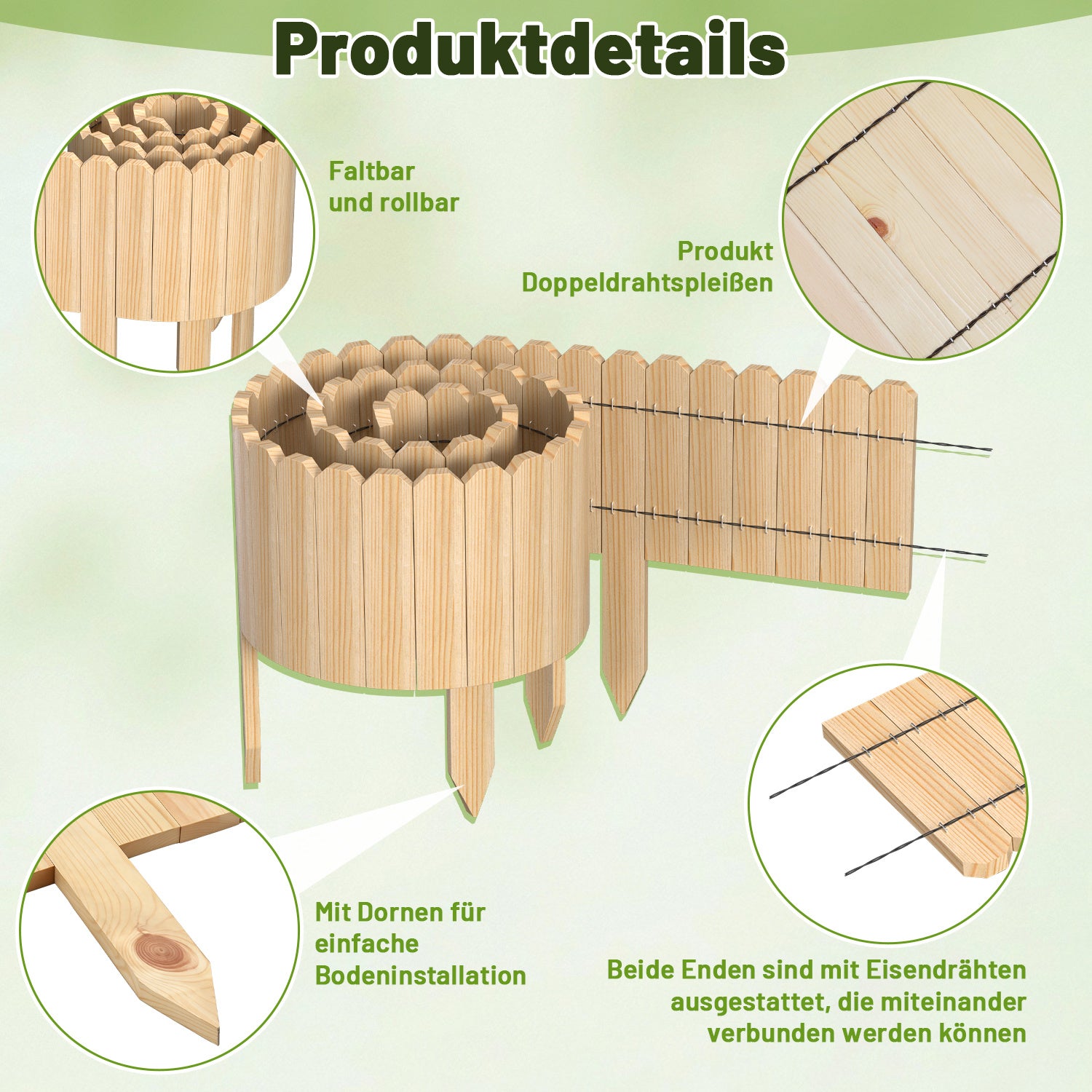 SWANEW Beeteinfassung Holz, Rollborder Beetumrandung, Flexible Rasenkante Holz
