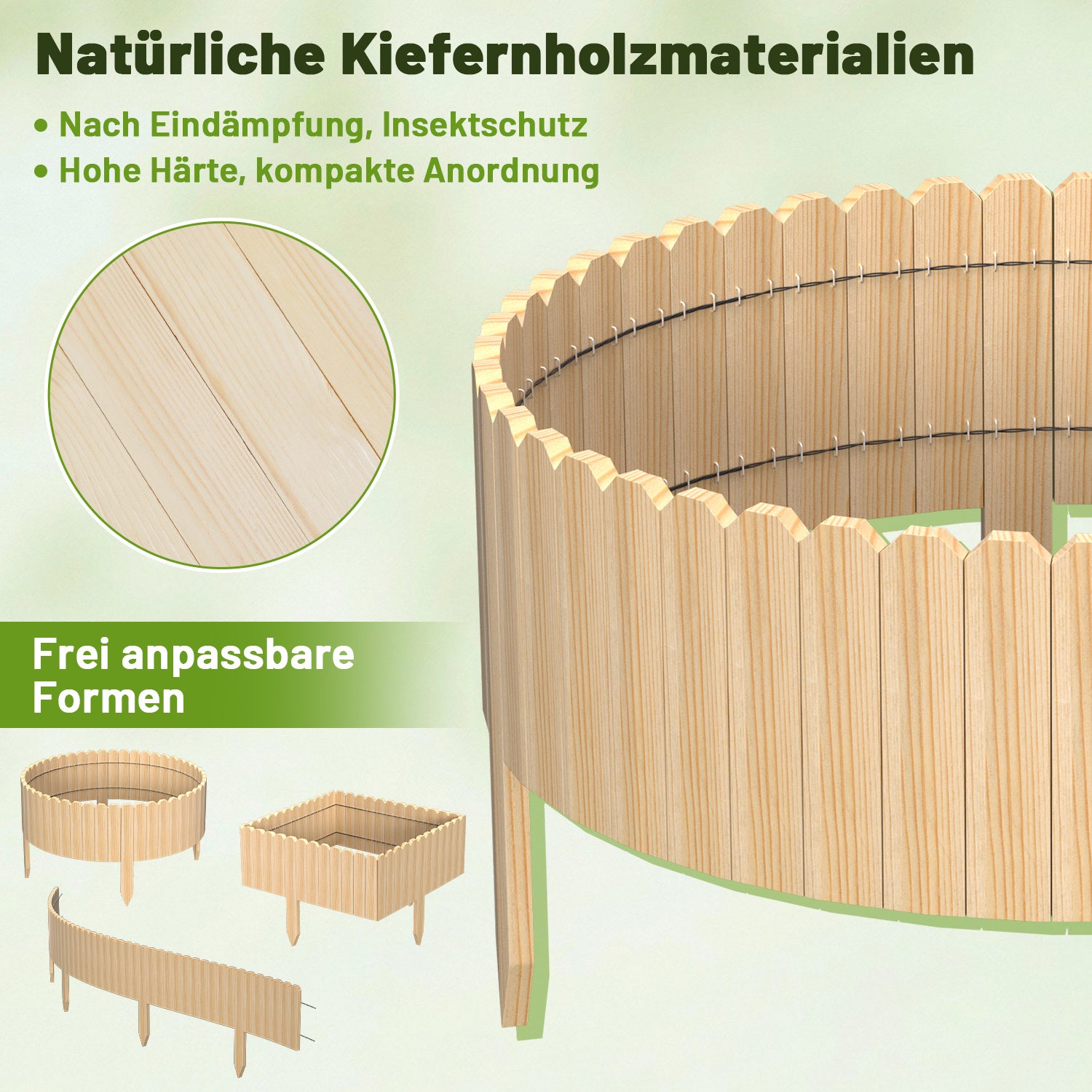 SWANEW Beeteinfassung Holz, Rollborder Beetumrandung, Flexible Rasenkante Holz
