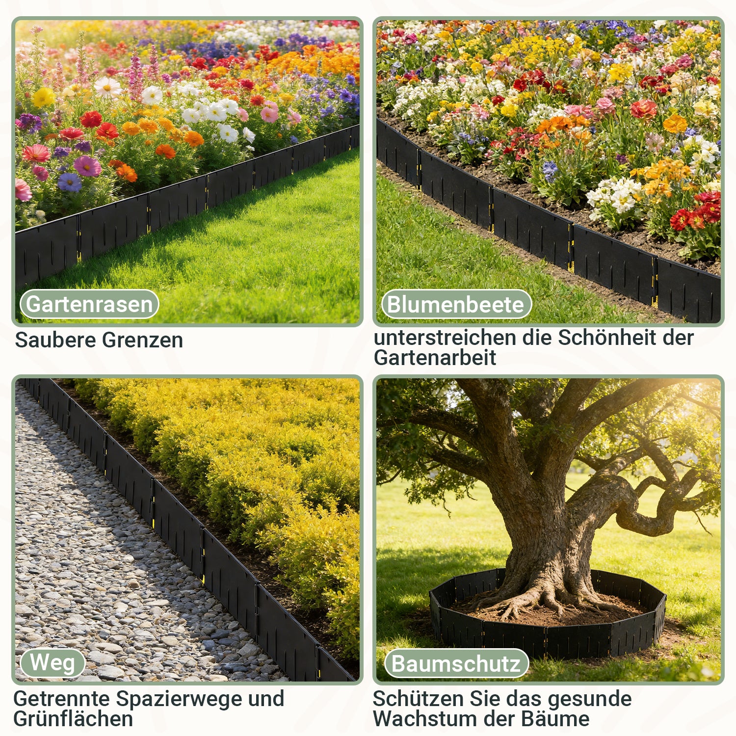 SWANEW Rasenkante Kunststoff, Beetumrandung zum Einschlagen