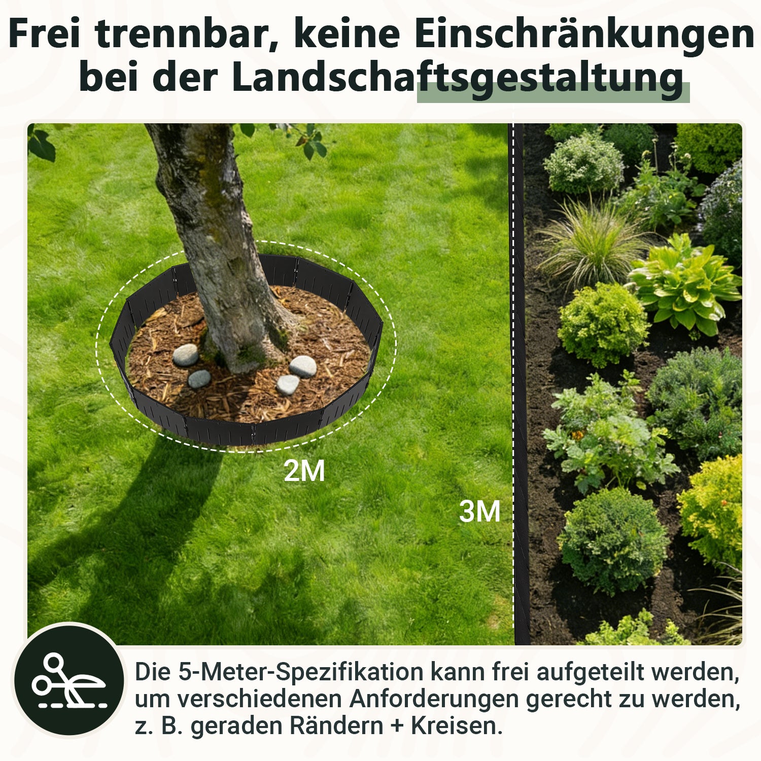 SWANEW Rasenkante Kunststoff, Beetumrandung zum Einschlagen