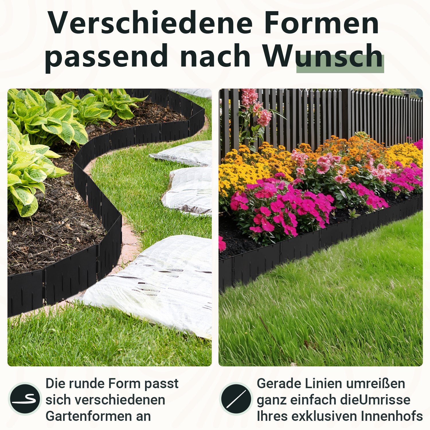 SWANEW Rasenkante Kunststoff, Beetumrandung zum Einschlagen