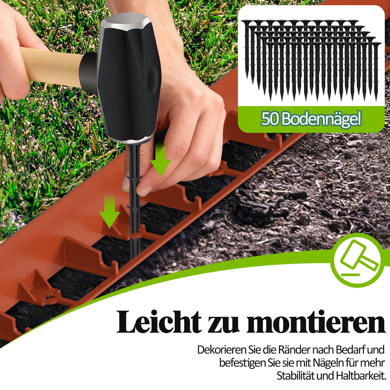 SWANEW Rasenkante Kunststoff, Pflasterkante mit Erdanker, Mähkante für Rasen, Beet