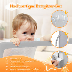 SWANEW Bettschutzgitter Kinderbett – höhenverstellbarer Rausfallschutz für Boxspringbett & Elternbett, 72–86 cm, 180° klappbar, 150/180/200 cm