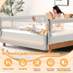 SWANEW Bettschutzgitter Kinderbett – höhenverstellbarer Rausfallschutz für Boxspringbett & Elternbett, 72–86 cm, 180° klappbar, 150/180/200 cm