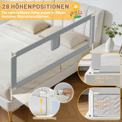 SWANEW Rausfallschutz, Bettschutzgitter höhenverstellbar 64-96 cm, Babybettgitter mit Doppelknopfschalter, Kinderbettgitter für Kleinkinder