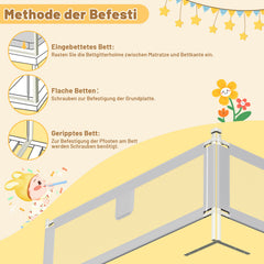 SWANEW Rausfallschutz, Bettschutzgitter höhenverstellbar 64-96 cm, Babybettgitter mit Doppelknopfschalter, Kinderbettgitter für Kleinkinder