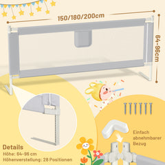 SWANEW Rausfallschutz, Bettschutzgitter höhenverstellbar 64-96 cm, Babybettgitter mit Doppelknopfschalter, Kinderbettgitter für Kleinkinder