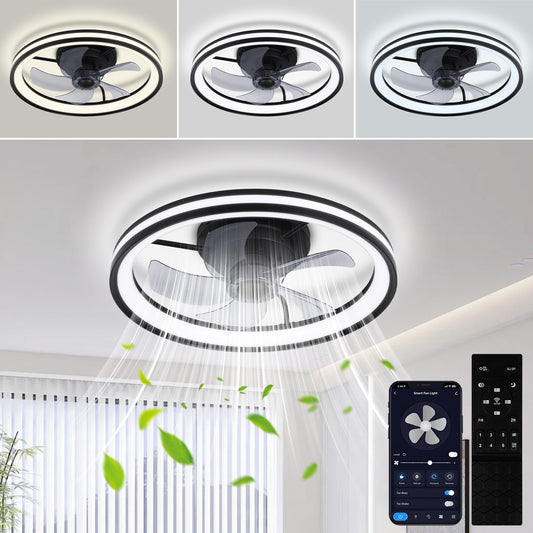 SWANEW Deckenventilator Mit Beleuchtung Dimmbar Ventilator Ø50cm, Fernbedienung/APP-Steuerung, 6 Windstufen, Deckenleuchte mit Ventilator