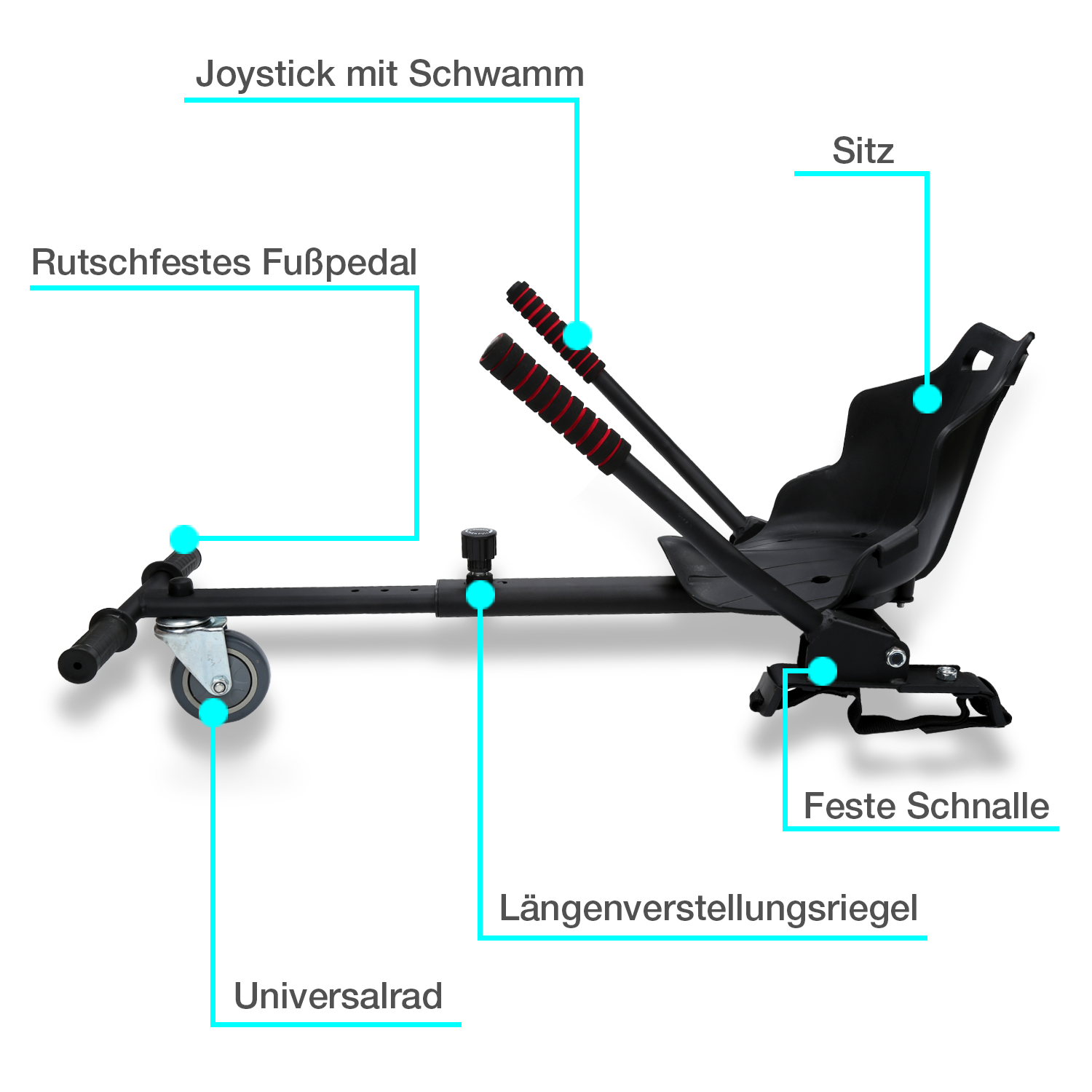 SWANEW Hoverboard Sitz, Kart Hoverboard mit Sitz verstellbarer für 6.5-10 Zoll, Sitzscooter Kartsitz, für Erwachsene und Kinder