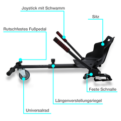 SWANEW Hoverboard Sitz, Kart Hoverboard mit Sitz verstellbarer für 6.5-10 Zoll, Sitzscooter Kartsitz, für Erwachsene und Kinder