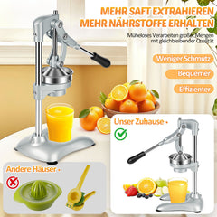 SWANEW Saftpresse Manuell, Zitronenpresse, Zitruspresse Edelstahl, Orangenpresse Flüsterleise, für alle Saftfrüchte Geeignet