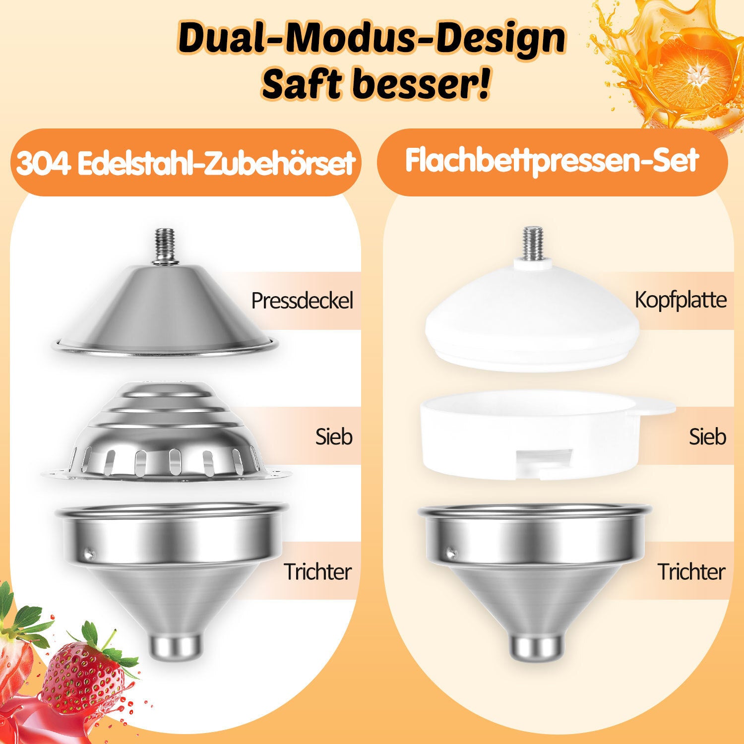 SWANEW Saftpresse Manuell, Zitronenpresse, Zitruspresse Edelstahl, Orangenpresse Flüsterleise, für alle Saftfrüchte Geeignet