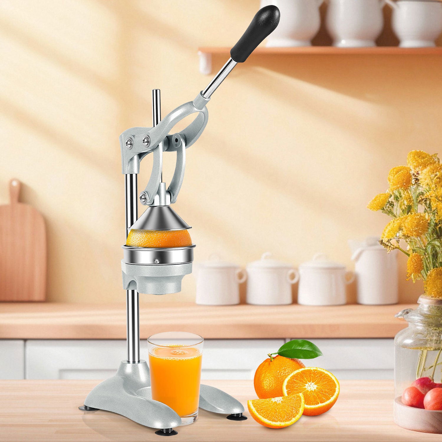 SWANEW Saftpresse Manuell, Zitronenpresse, Zitruspresse Edelstahl, Orangenpresse Flüsterleise, für alle Saftfrüchte Geeignet