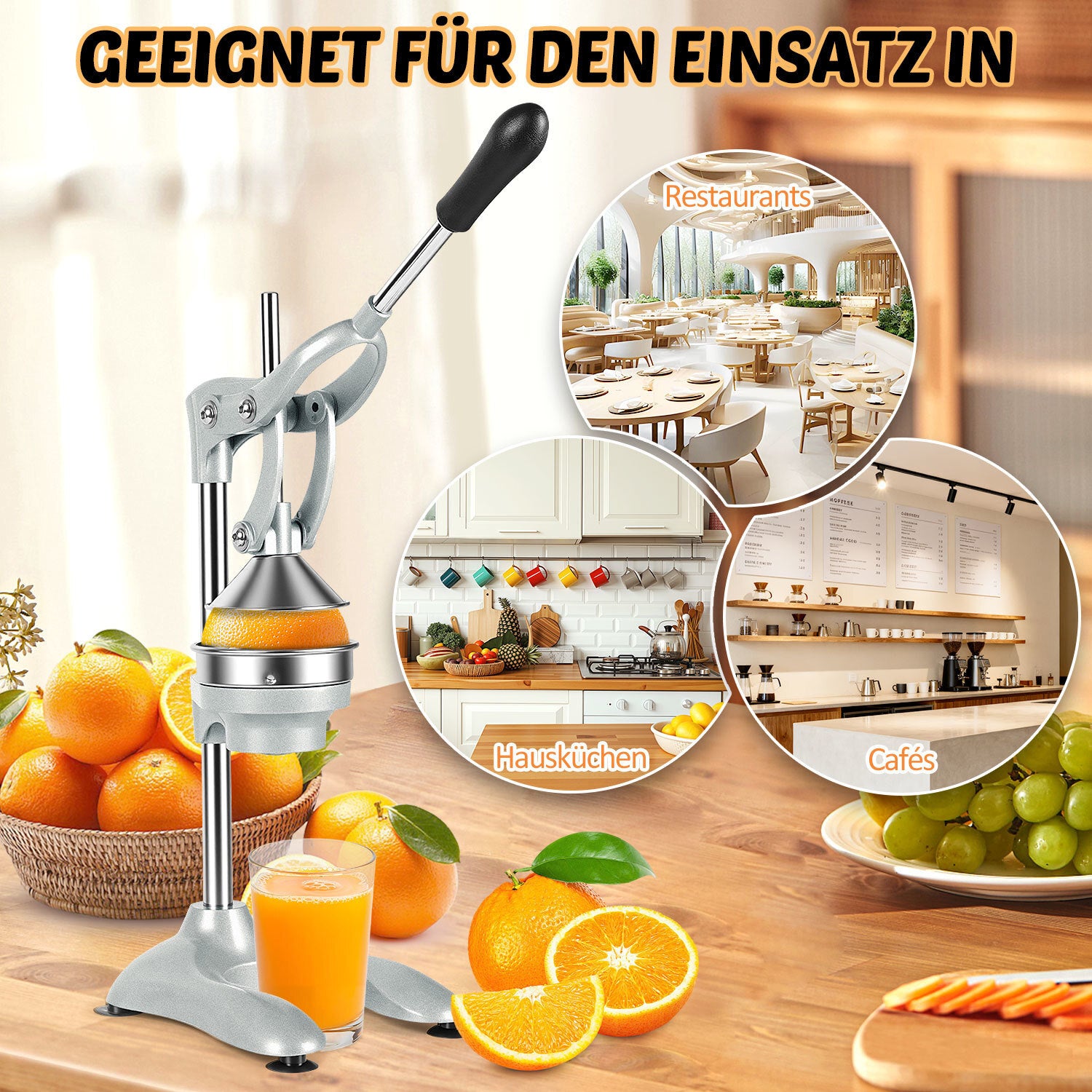SWANEW Saftpresse Manuell, Zitronenpresse, Zitruspresse Edelstahl, Orangenpresse Flüsterleise, für alle Saftfrüchte Geeignet