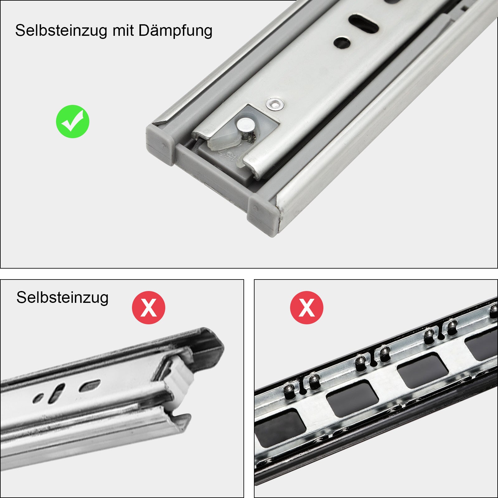 SWANEW Schubladenschienen 250 - 550 mm, Schubladen  Schienensystem mit Selbsteinzug, Teleskopschiene vollauszug Schubladenauszüg, Kugelführung, Tragkraft 35 Kg
