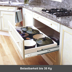 SWANEW Schubladenschienen 250 - 550 mm, Schubladen  Schienensystem mit Selbsteinzug, Teleskopschiene vollauszug Schubladenauszüg, Kugelführung, Tragkraft 35 Kg