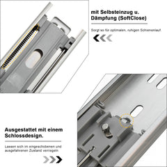 SWANEW Schubladenschienen 250 - 550 mm, Schubladen  Schienensystem mit Selbsteinzug, Teleskopschiene vollauszug Schubladenauszüg, Kugelführung, Tragkraft 35 Kg