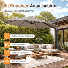 SWANEW  Sonnenschirm Ø 300 cm, Ampelschirm Rund, Marktschirm Groß 360° Rotation, für Gärten, Terrassen