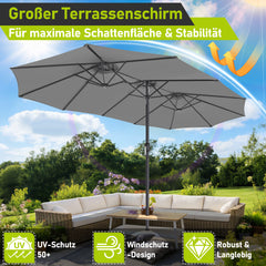 SWANEW Sonnenschirm, Doppelsonnenschirm Rechteckig mit Handkurbel, Terrassenschirm, ohne Ständer