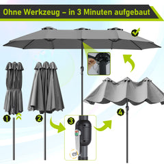 SWANEW Sonnenschirm, Doppelsonnenschirm Rechteckig mit Handkurbel, Terrassenschirm, ohne Ständer