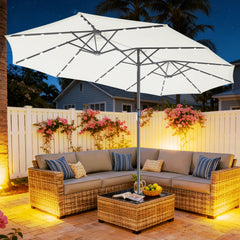 SWANEW Sonnenschirm mit Kurbel und LED Solar,  Doppelsonnenschirm, ohne Ständer, UV-Schutz 50+