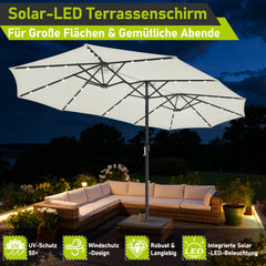 SWANEW Sonnenschirm mit Kurbel und LED Solar,  Doppelsonnenschirm, ohne Ständer, UV-Schutz 50+
