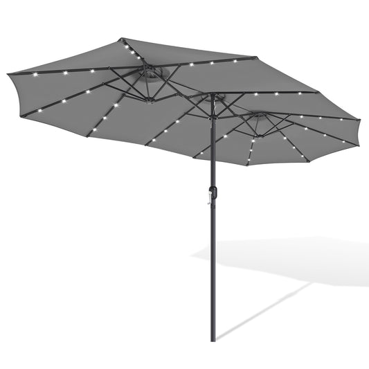 SWANEW Sonnenschirm mit Kurbel und LED Solar,  Doppelsonnenschirm, ohne Ständer, UV-Schutz 50+