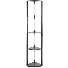SWANEW Stehlampe mit Holzregal, Bücherregal mit LED-Beleuchtung, 360° Drehbare RGB LED Stehleuchte Wohnzimmer, 3 Farbtemperaturen, 20W & 163 cm Höhe