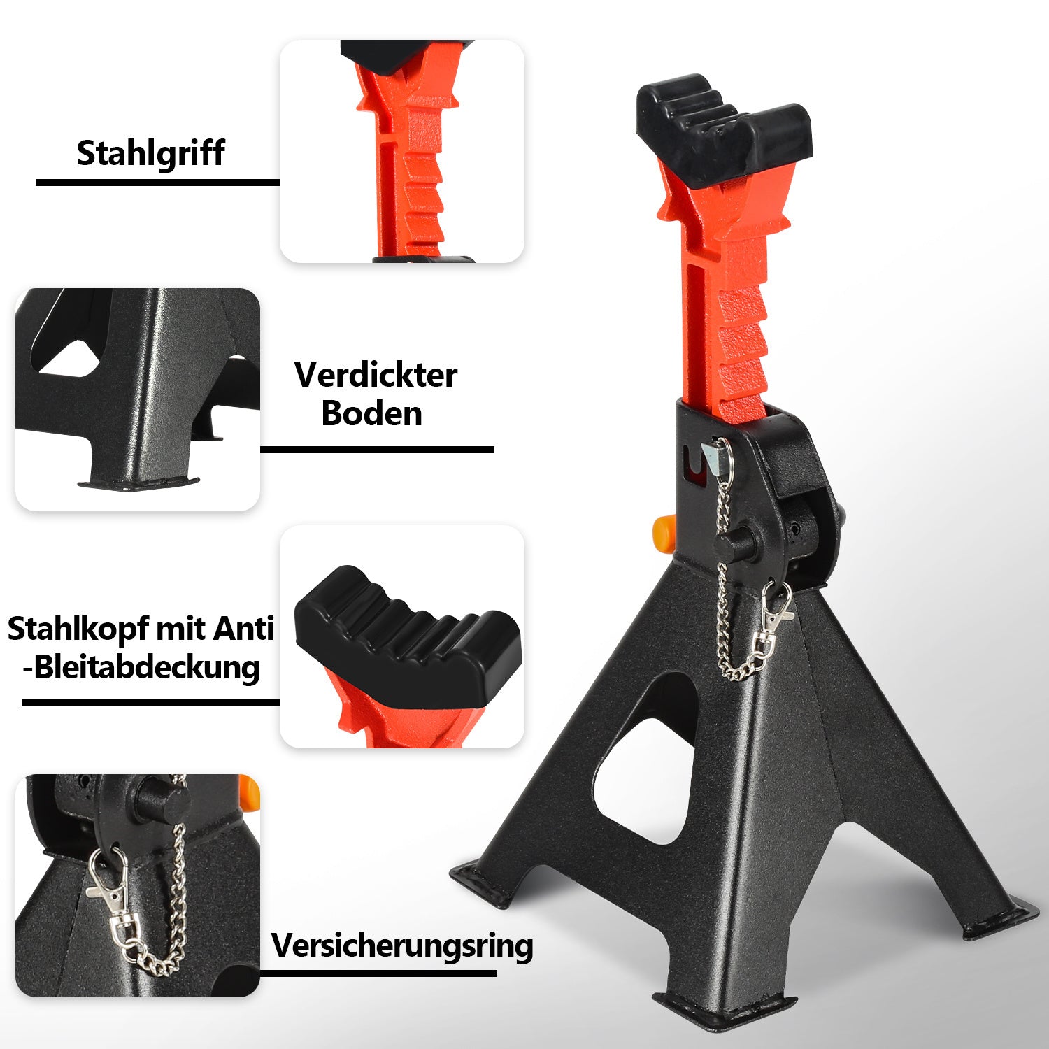 SWANEW Unterstellbock 3T Tragfähigkeit, Unterstellbock höhenverstellbar 285-430mm mit Sicherung, Auto PKW Abstellbock, Stützbock