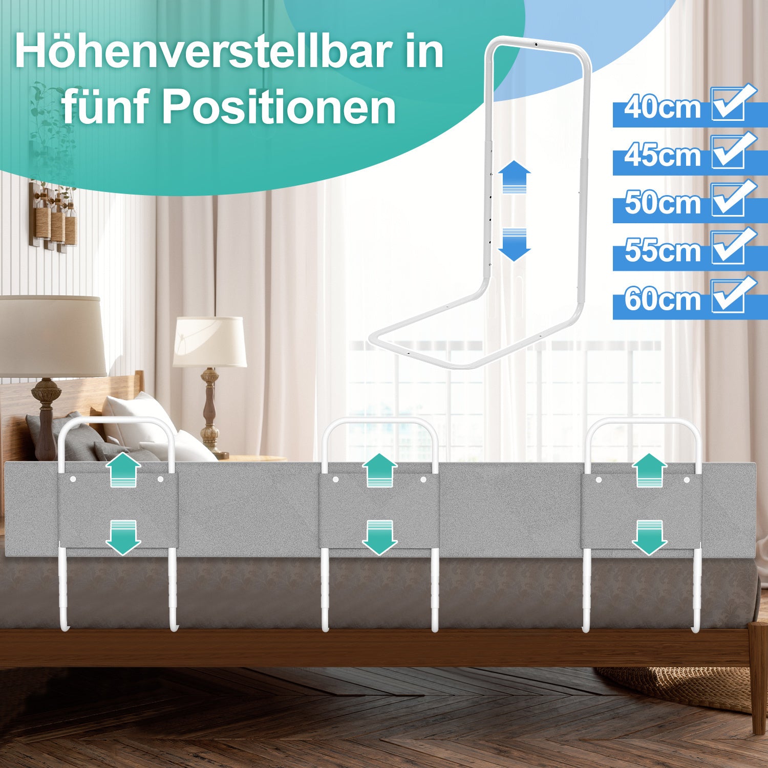 SWANEW Bettgitter Rausfallschutz 150/180/200cm , Verformbar Kinderbettgitter 5-Loch Höhenverstellbar, für Boxspringbetten und Kinderbett