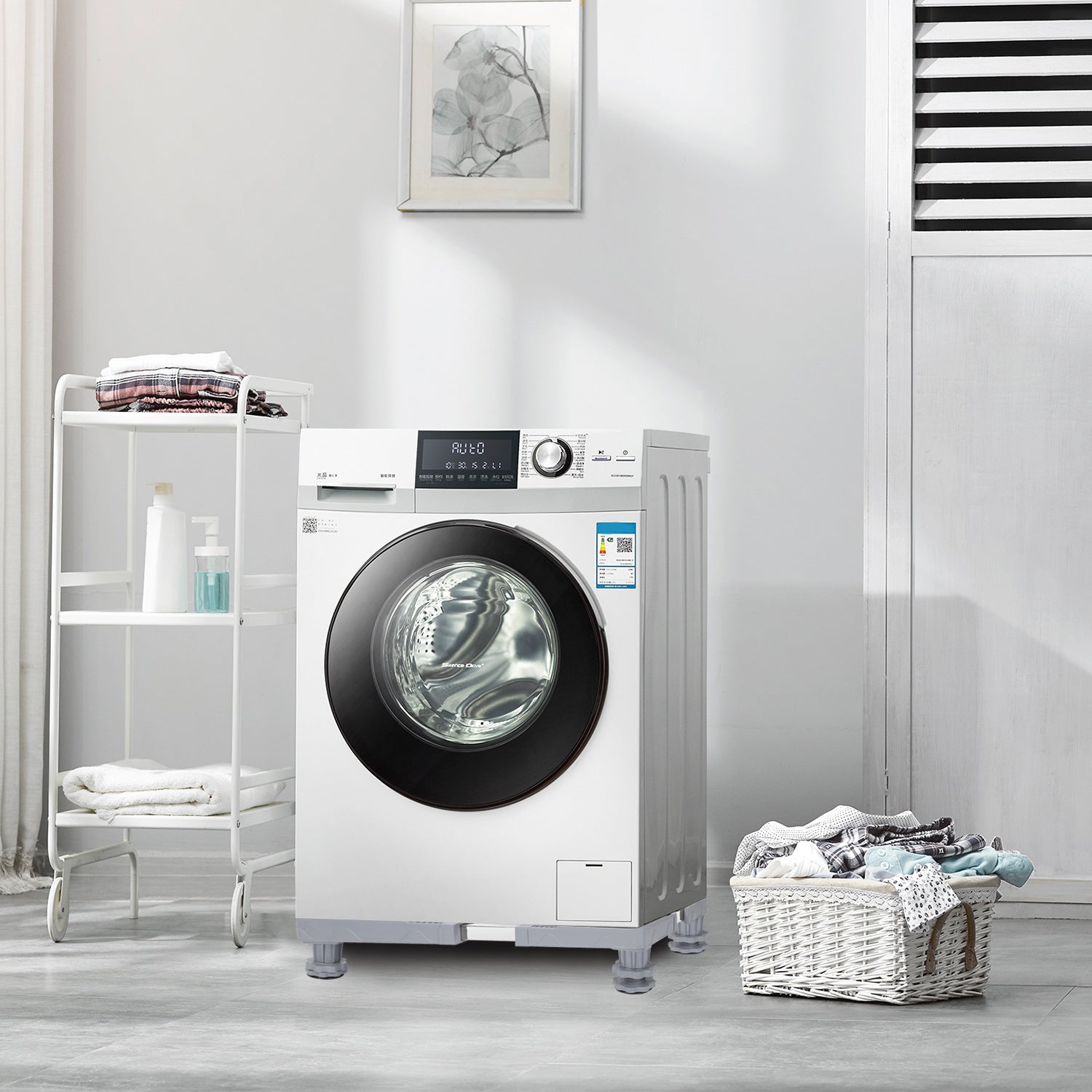SWANEW Waschmaschinen Untergestell 41-65cm, 4 Füße Untergestell für Waschmaschine,Verstellbare Beweglich Waschmaschine Sockel
