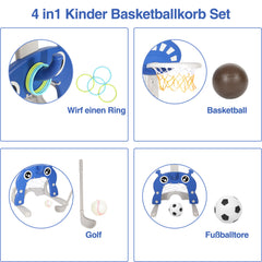 SWANEW Kinder Basketballkorb Set, 4 in1 Höhenverstellbarer Basketballständer