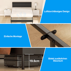 SWANEW Bettgestell mit LED Beleuchtung, bettgestell mit Kopfteil, Stabiler Holzlattenrost + gute Qualität Leder, Matratze nicht im Lieferumfang enthalten