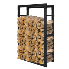 SWANEW Kaminholzregal innen metall Brennholzregal für innen außen, Kaminholzständer, Holzstapelhilfe, Schwarz