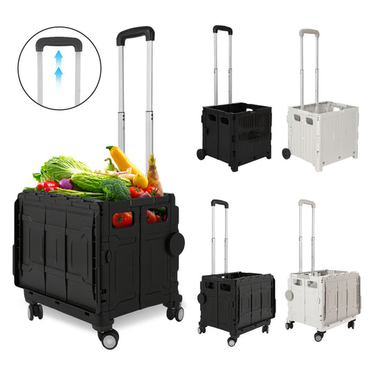 SWANEW Einkaufstrolley Klappbar, Transport Trolley, mit neigbarer Teleskopgriff & Deckel 45L/50L
