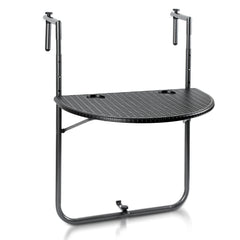 Balkontisch klappbar Hängetisch, klapptisch Balkongeländer, 3-Fach höhenverstellbarer balkontisch zum einhängen, 60 x 40 cm Halbrund Balkontisch klappbar Schwarz