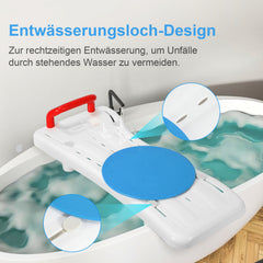 SWANEW Badewannenbrett mit Griff und Seifenablage 69x28cm Einstellbar 41-62cm, Badewannensitz Erwachsene Senioren, Sitzbrett für Badewanne Duschbrett max 150KG Badebrett