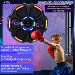 SWANEW Boxmaschine Elektronische Bluetooth Wandmontage mit Handschuhen LED Musik Boxing