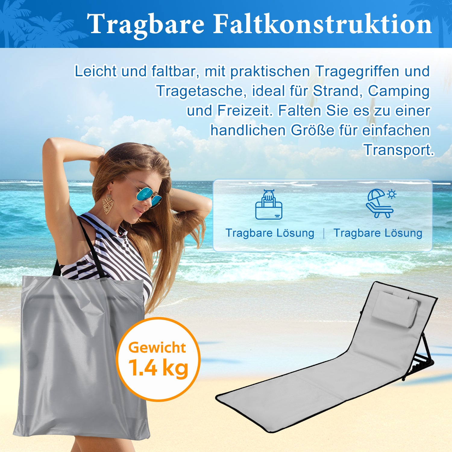 Strandmatte klappbar mit Rückenlehne