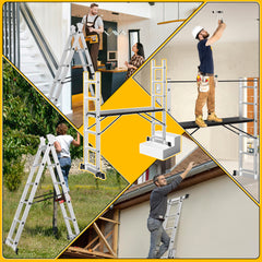 SWANEW Gerüst, Gerüstleiter, Arbeitsgerüst,  4 in 1Alu Mobile Mehrzweckleiter 2x6 Stufen