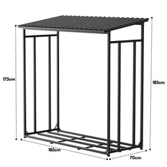 SWANEW Kaminholzregal, Metall brennholzregal, Feuerholzregal, mit Dach, 185x70x185cm