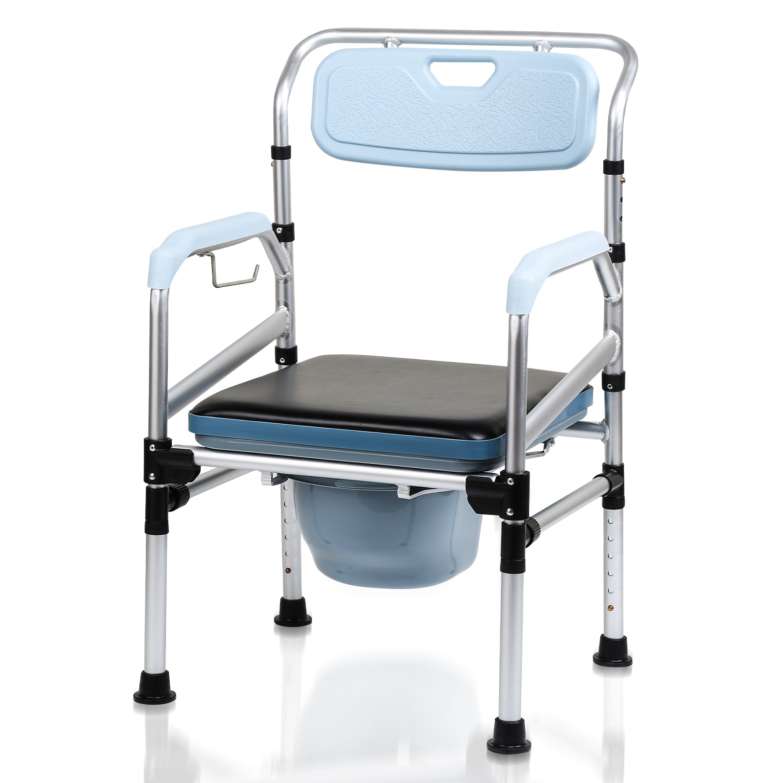 SWANEW Toilettenstuhl, Duschhocker, WC-Stuhl Höhenverstellbar 42-54cm, mit gepolsterter Sitzplatte und Toiletteneimer Belastbarkeit bis 160kg, Nachtstuhl