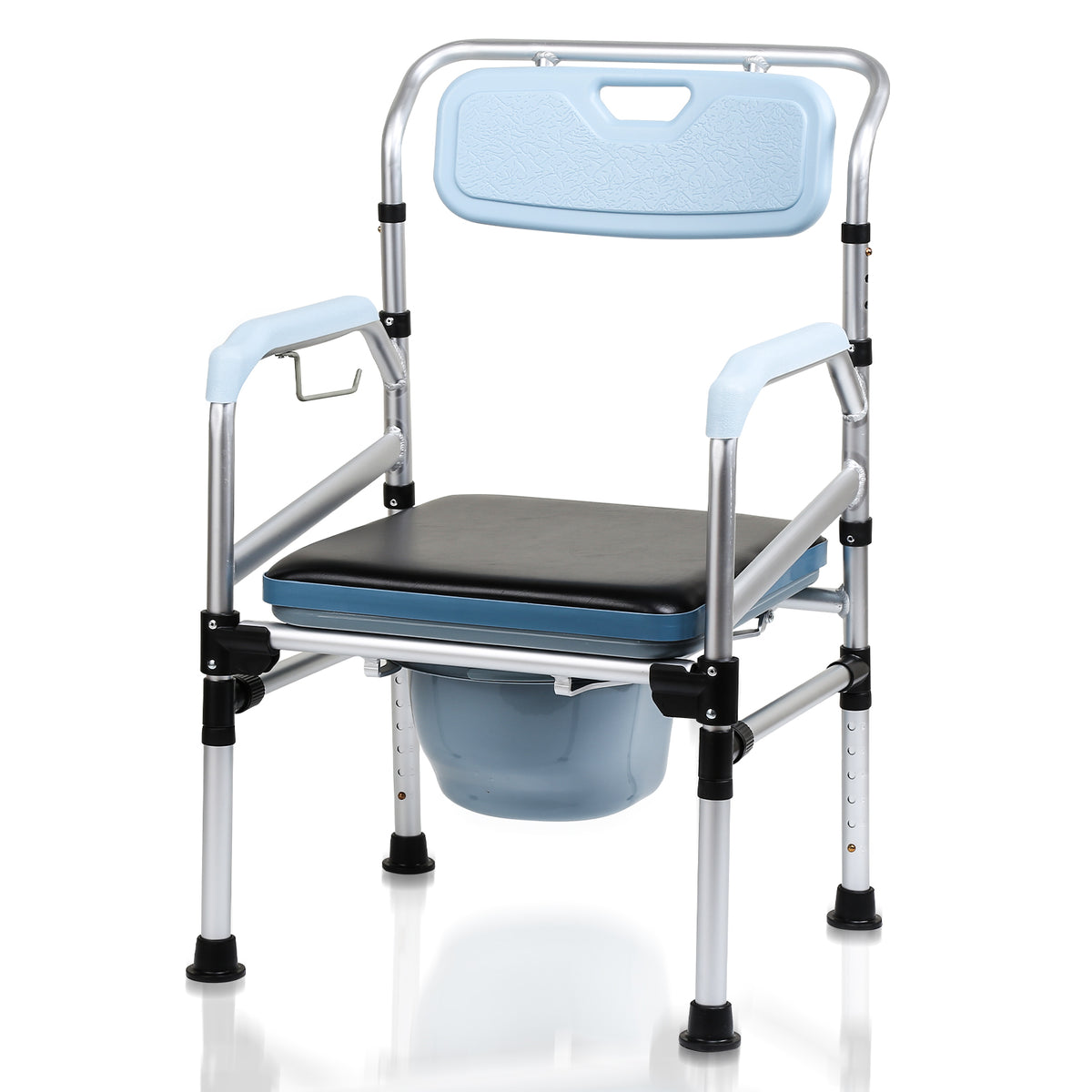 SWANEW Toilettenstuhl, Duschhocker, WC-Stuhl Höhenverstellbar 42-54cm, mit gepolsterter Sitzplatte und Toiletteneimer Belastbarkeit bis 160kg, Nachtstuhl