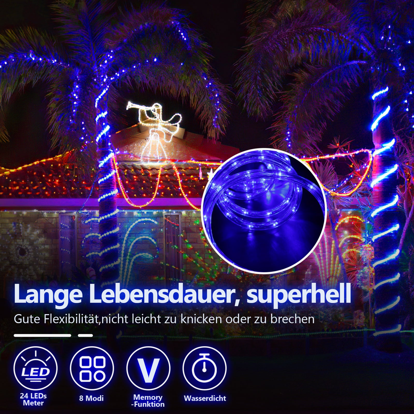 SWANEW Lichterschlauch Außen Lichtschlauch 8 Modi LED Schlauch mit Memory-Funktion, Timer, Strombetrieben Lichterkette Wasserdicht
