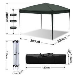 SWANEW Pavillon 3x3m, Pop-up Faltpavillon, 3 Höhenverstellbar, UV Schutz Gartenzelt