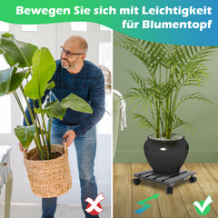 SWANEW  WPC Pflanzenroller, Blumenroller mit Rollen, Kübelroller für Pflanzen, Blumentopf, Eckig 30 x 30 cm｜Rund Ø 30 x 7,5 cm