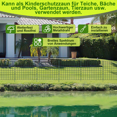 SWANEW Teichzaun Gartenzaun Metall Steckzaun Set – Gitterzaun Zaunelemente für Garten, Teichschutz & Freigehege, wetterfester & flexibler Gartenzaun
