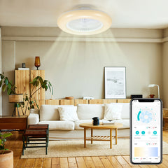 SWANEW 80W Deckenventilator mit Beleuchtung und Fernbedienung WLAN Ø55 cm, 6 Geschwindigkeiten, Dimmbar, Timer, Sommer-Winterbetrieb für Schlafzimmer Wohnzimmer [Energieklasse E]