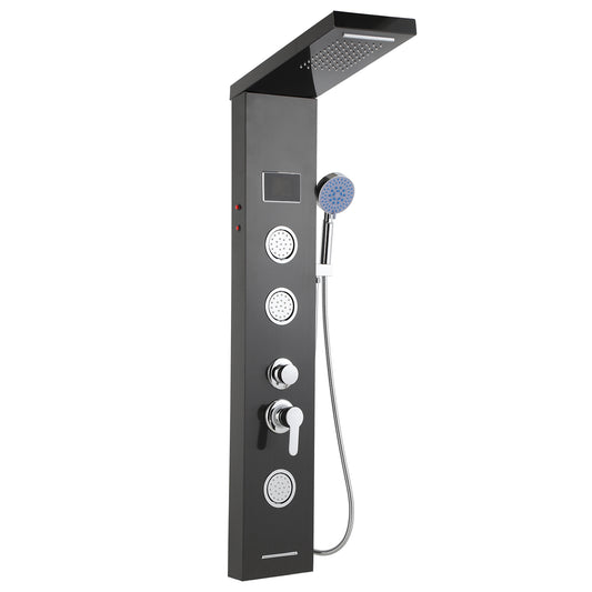SWANEW LED Duschpaneel, Regendusche Duschsystem, 5-in-1, mit Temperaturanzeige, Edelstahl Duschsäule
