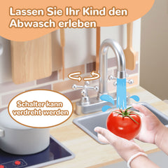 SWANEW Spielzeugküche, Kinderküche, Spielküche Kochset, aus Holz, mit Sound- und Licht